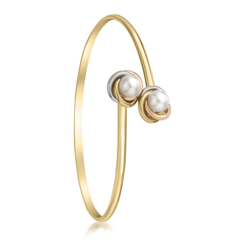 9ct Three Colour Yellow, White and Rose Gold Freshwater Pearl Knot Slip-On Bangle