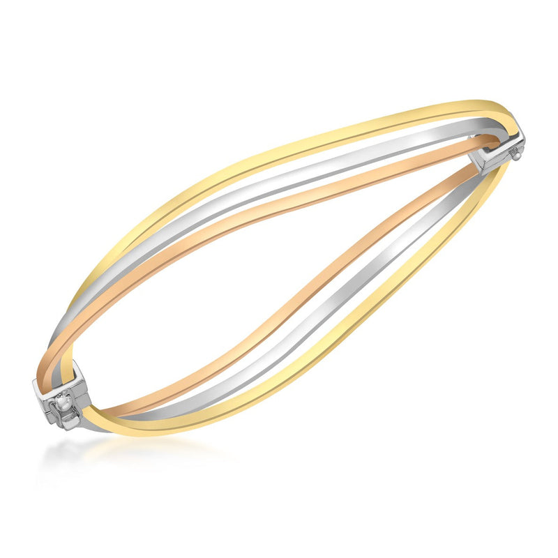 9ct Three Colour Yellow, White and Rose Gold Wave Hinged Bangle - The Fine Jewellery Company