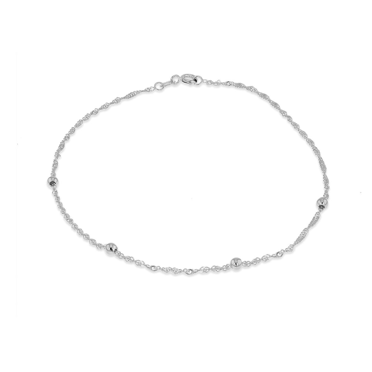 9ct White Gold Ball and Twisted Curb Chain Anklet — 1.4mm