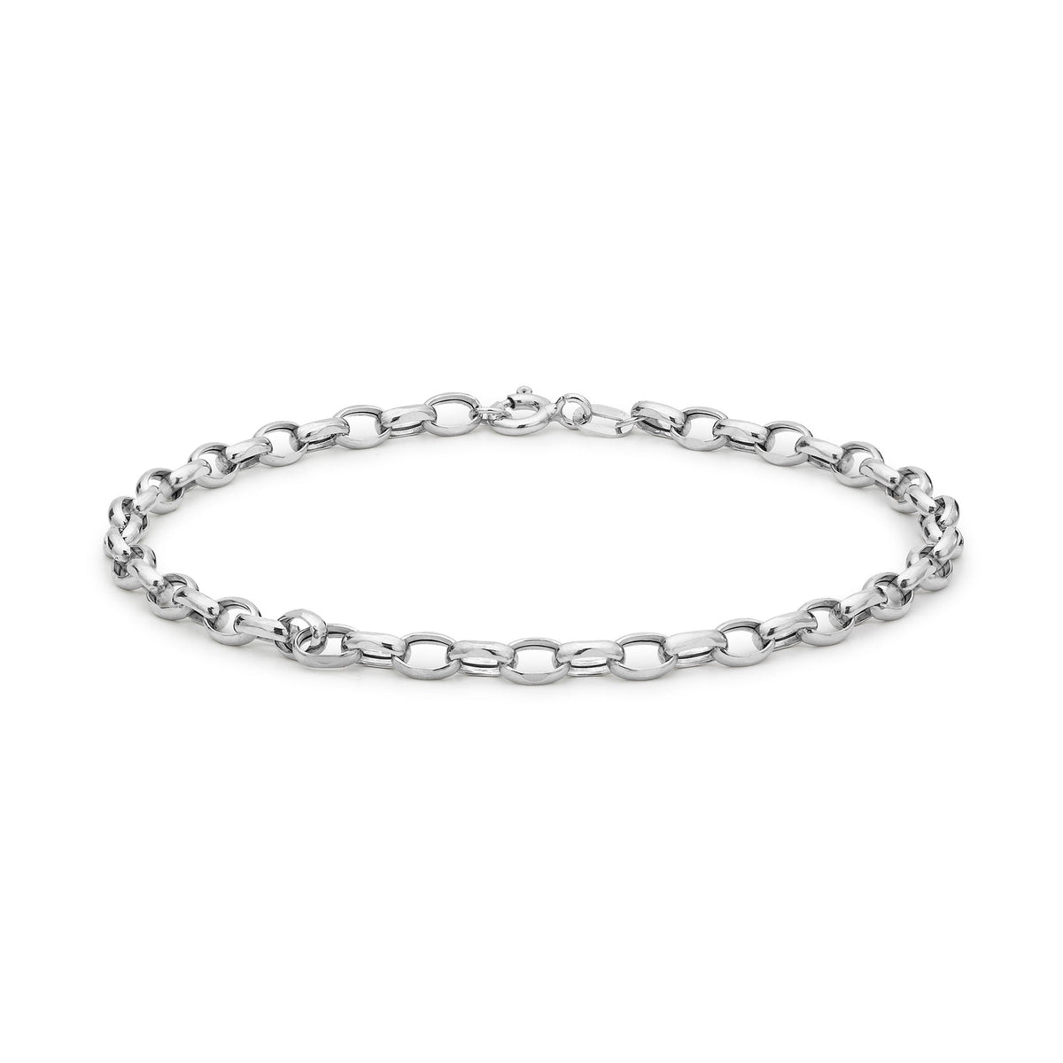 9ct White Gold Hollow Oval Belcher Chain Anklet — 3mm