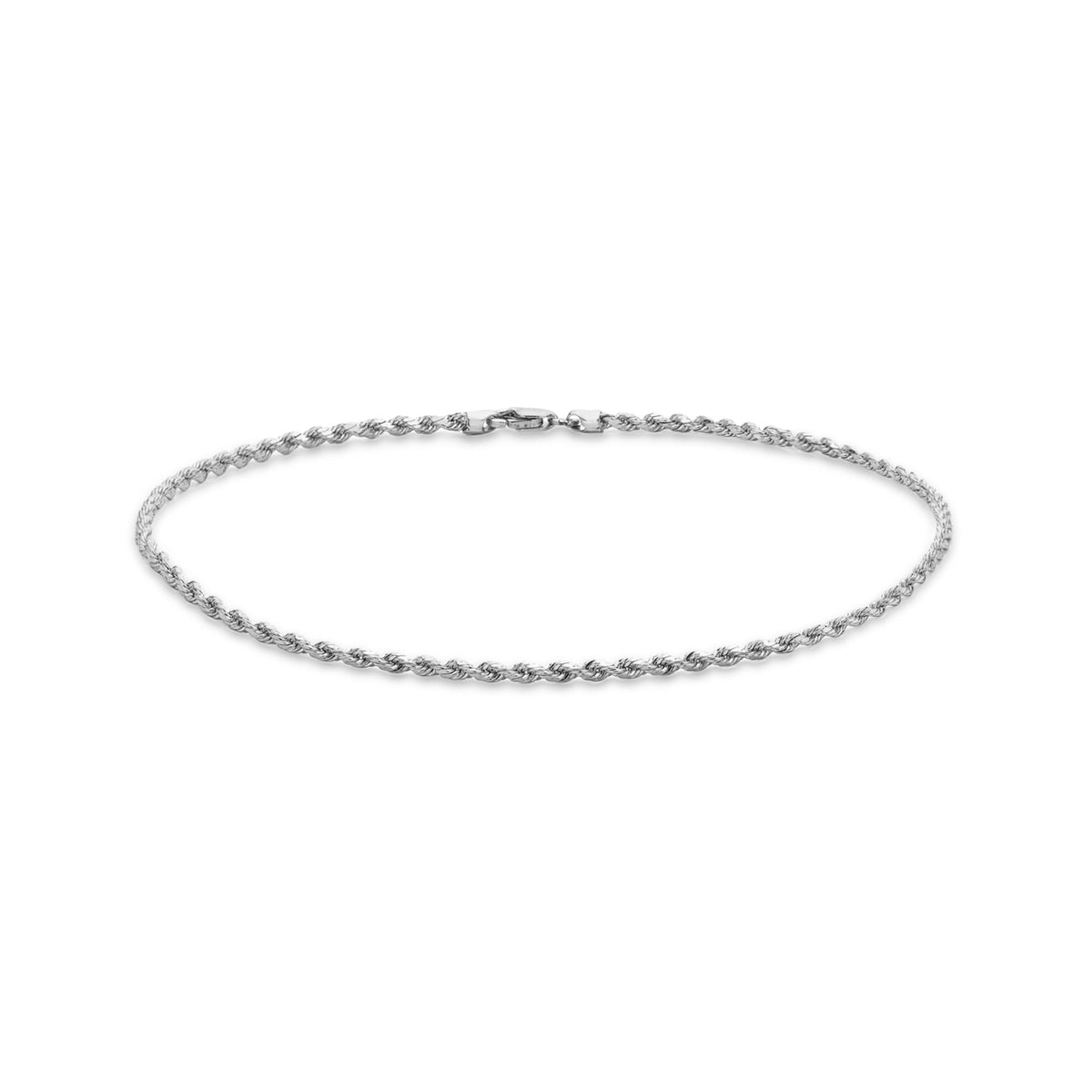 9ct White Gold Hollow Diamond Cut Rope Chain Anklet — 2mm