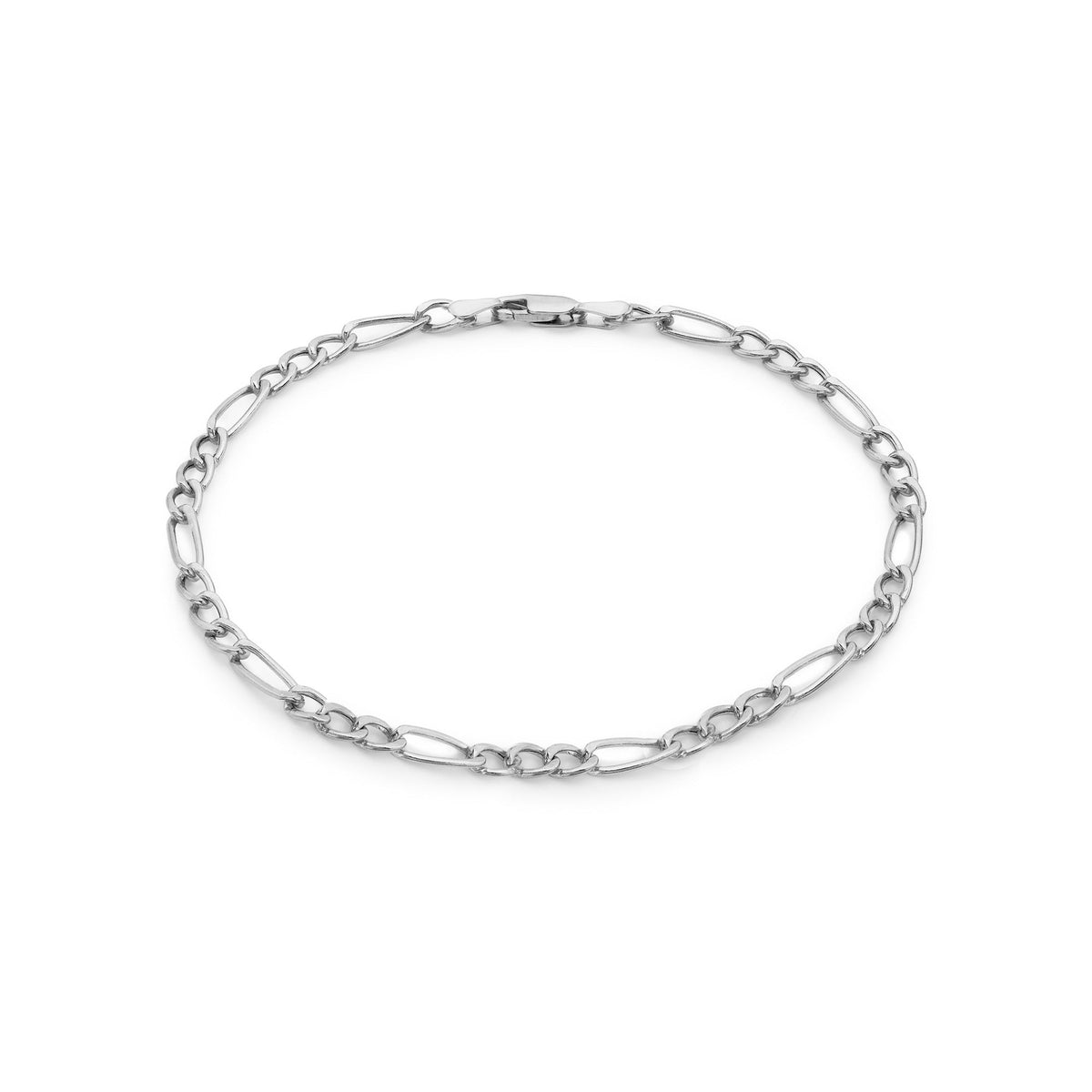 9ct White Gold Diamond Cut Figaro Chain Anklet — 4.2mm