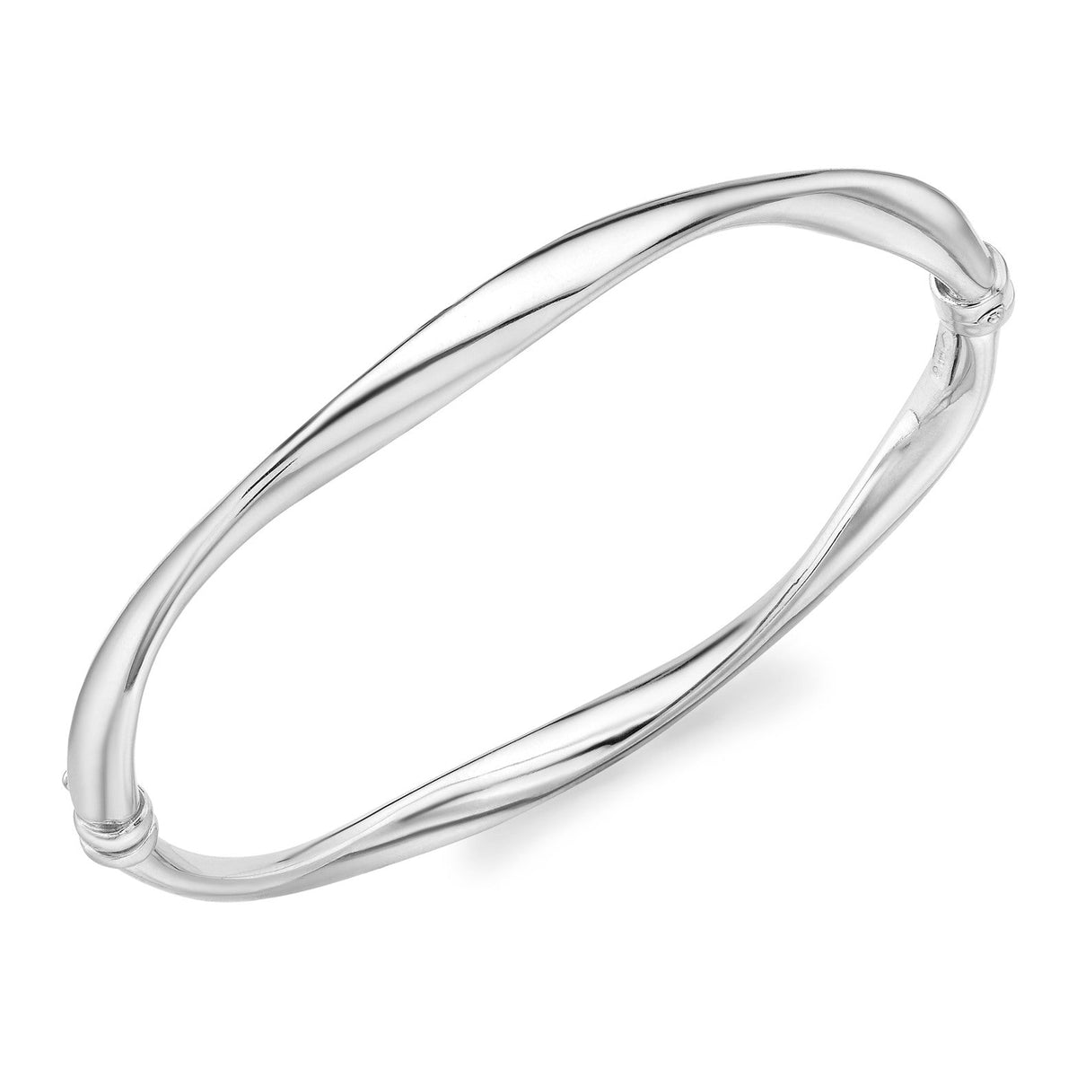 9ct White Gold Wave Tube Hinged Bangle - The Fine Jewellery Company