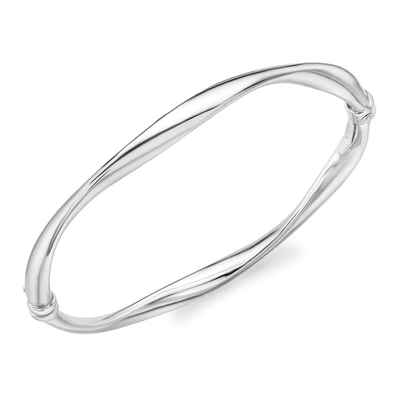 9ct White Gold Wave Tube Hinged Bangle - The Fine Jewellery Company