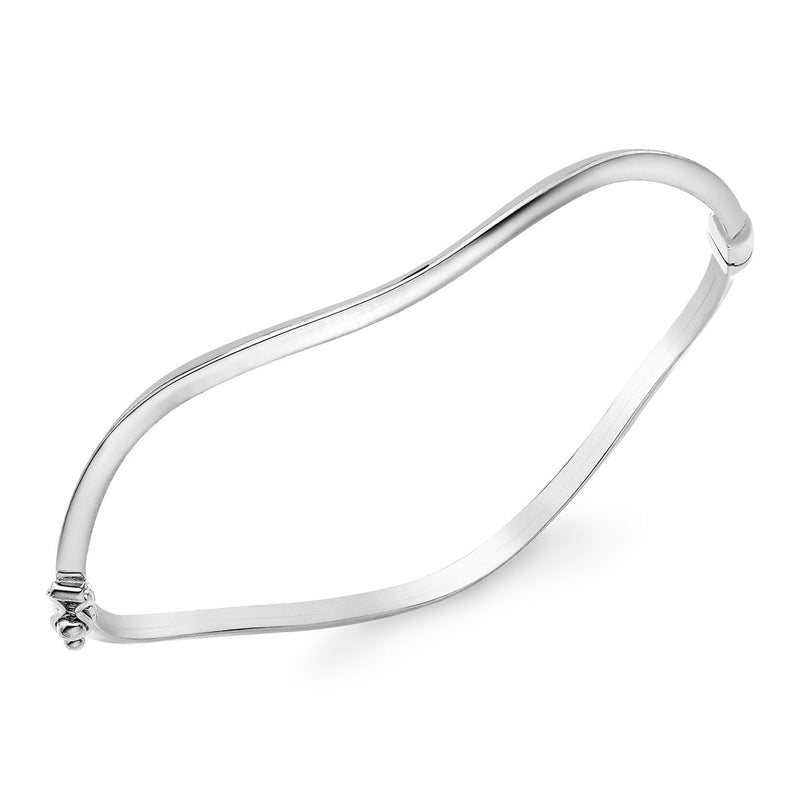 9ct White Gold Wavy Triangle Tube Hinged Bangle - The Fine Jewellery Company