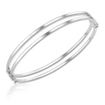 9ct White Gold Double Square Tube Hinged Bangle - The Fine Jewellery Company