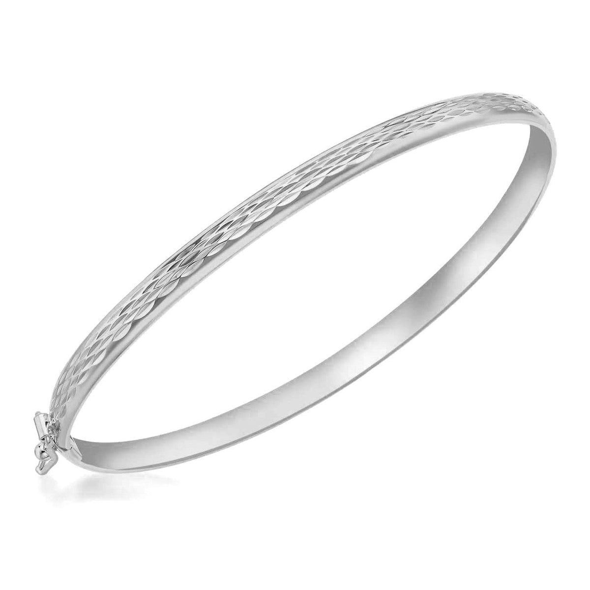 9ct White Gold Textured Hinged Bangle - The Fine Jewellery Company