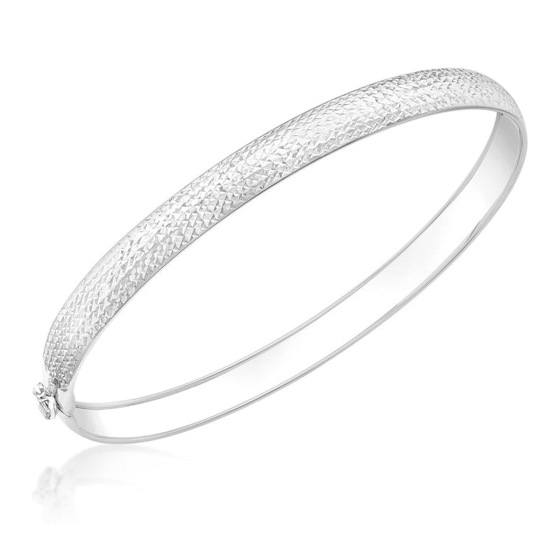 9ct White Gold Fine Textured Hinged Bangle - The Fine Jewellery Company