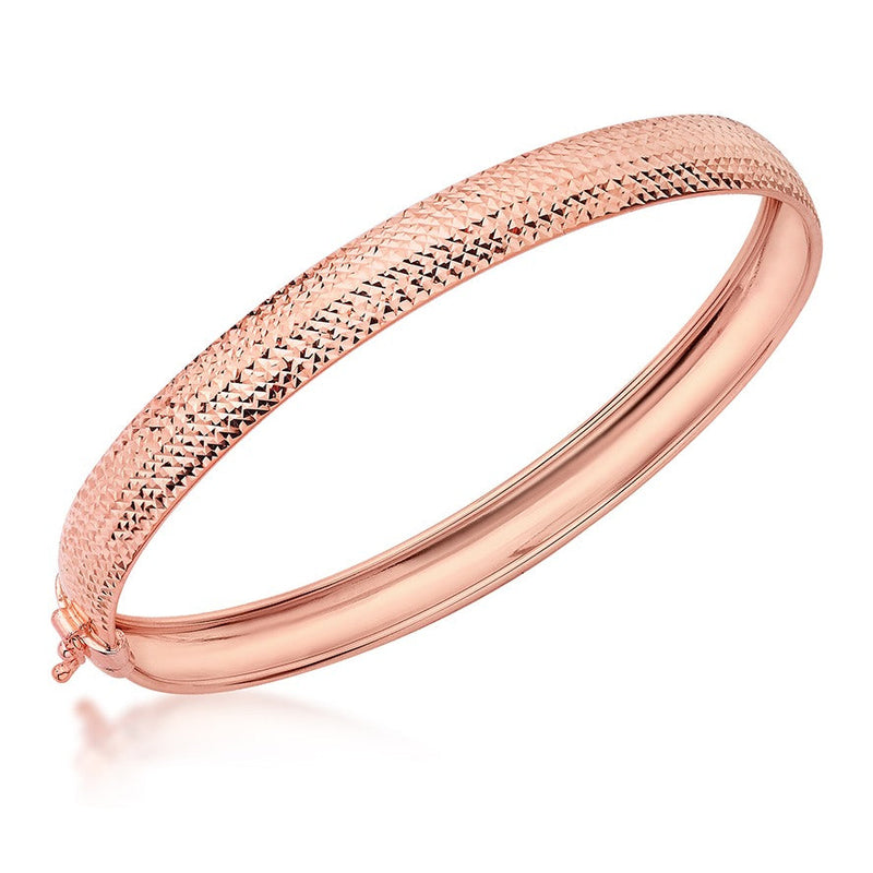 9ct Rose Gold Half Textured Hinged Bangle - The Fine Jewellery Company