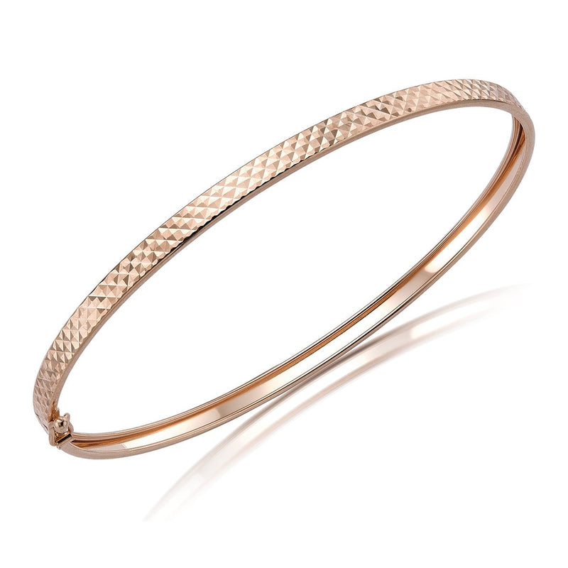 9ct Rose Gold Textured Flat Tube Hinged Bangle - The Fine Jewellery Company