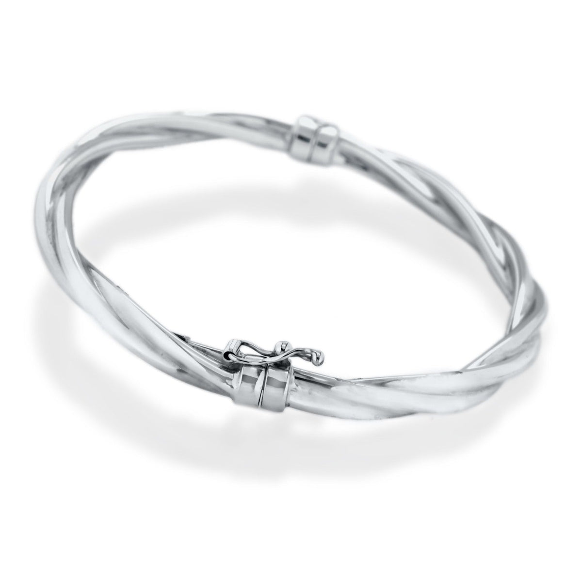 9ct White Gold Sculpted Hinged Bangle