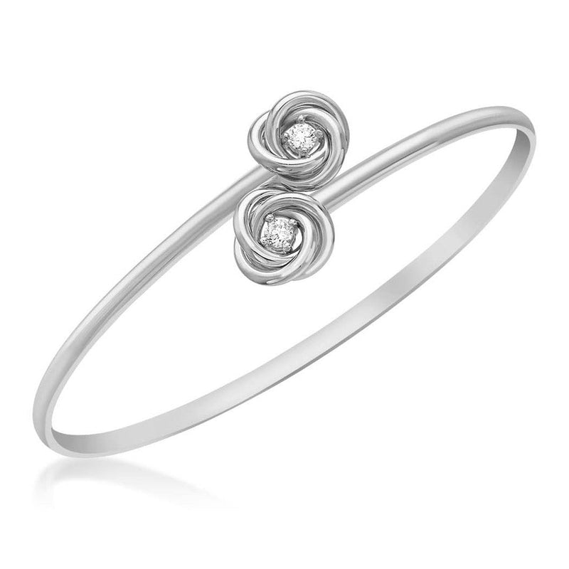 9ct White Gold Cubic Zirconia Knot Flexible Torque Bangle - The Fine Jewellery Company