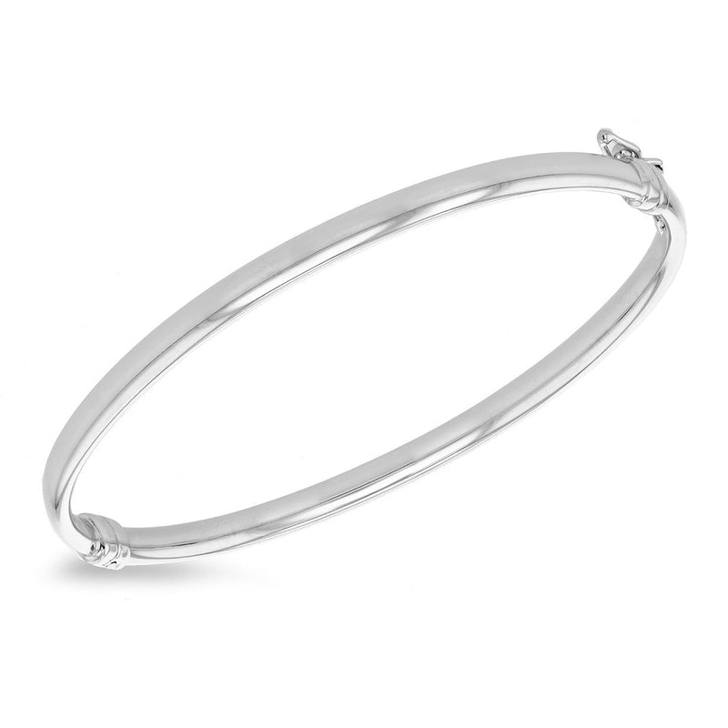 18ct White Gold Oval Tube Hinged Bangle - The Fine Jewellery Company