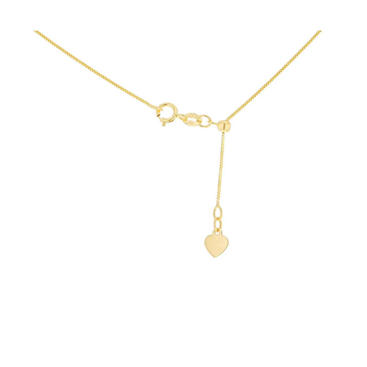 18ct Yellow Gold Adjustable Heart Slider Box Necklace — 0.5mm detail image