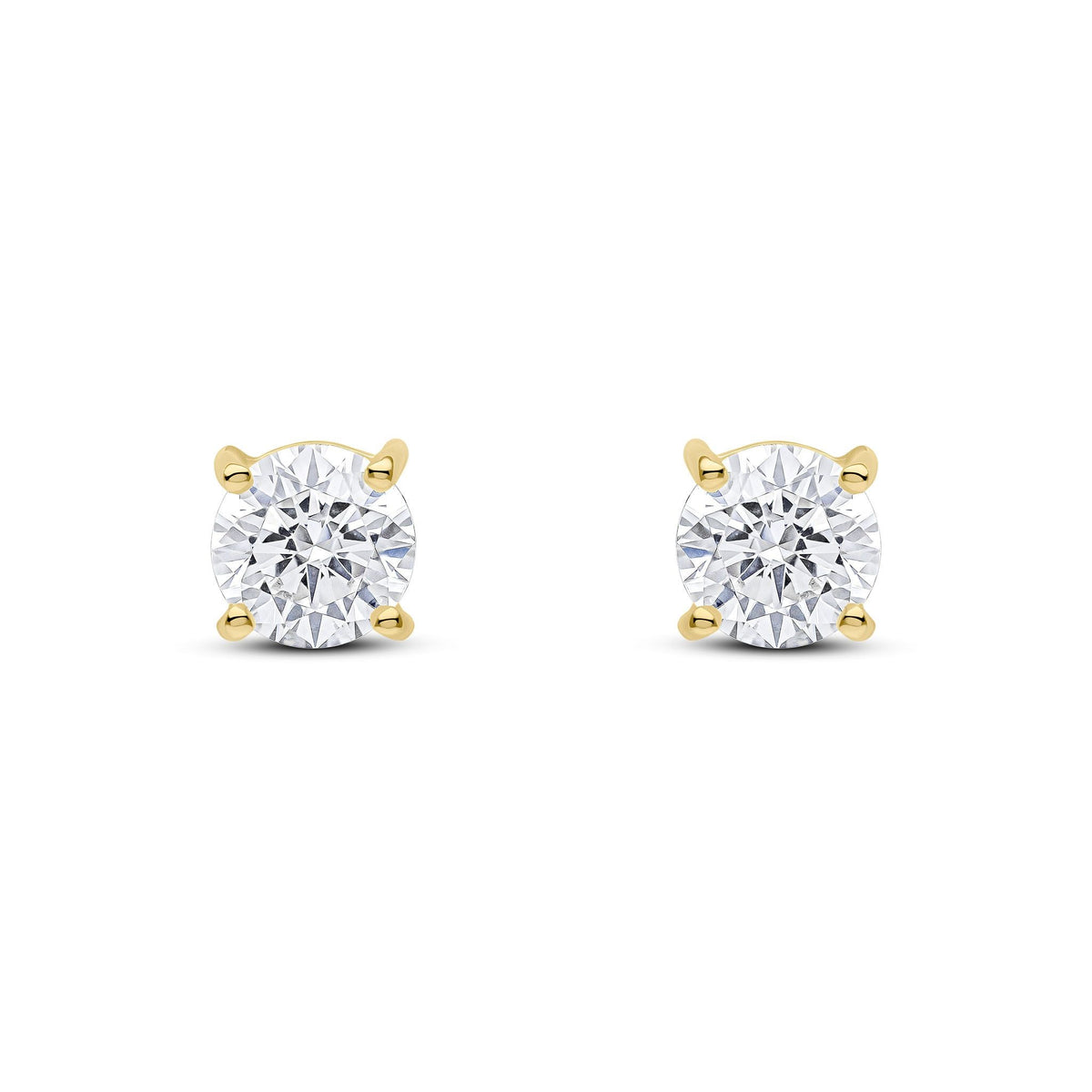 9ct Yellow Gold Round Cubic Zirconia CZ Claw Stud Earrings — 6mm
