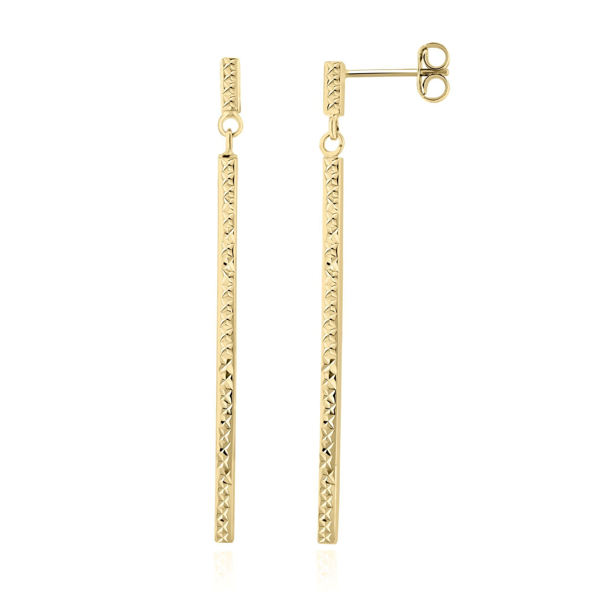 9ct Gold Long Pattern Bar Drop Earrings