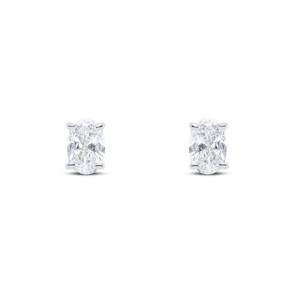 9ct White Gold Oval Cubic Zirconia CZ Claw Stud Earrings — 6x4mm