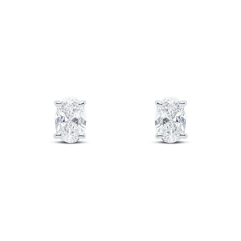 9ct White Gold Oval Cubic Zirconia CZ Claw Stud Earrings — 6x4mm