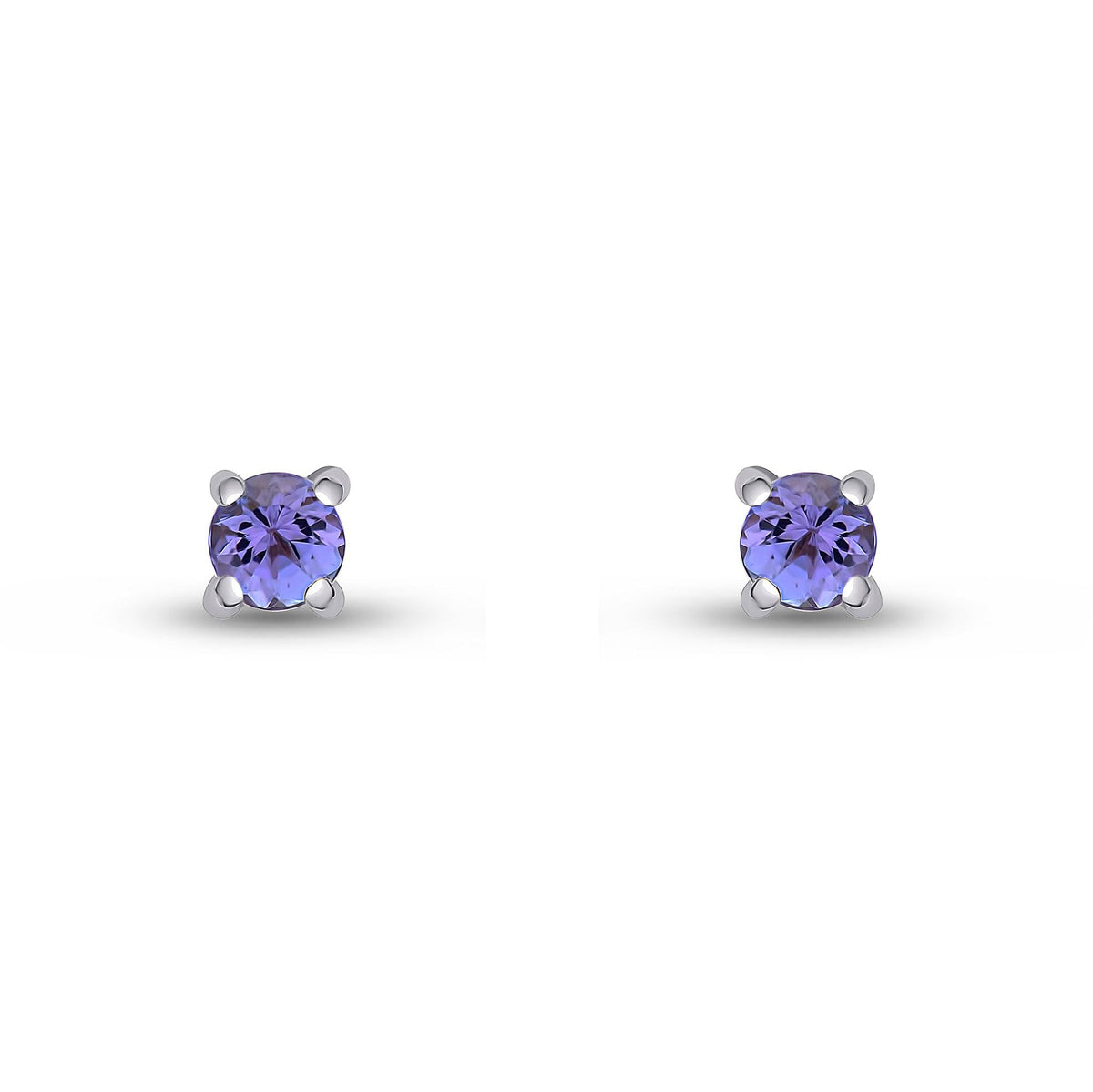 9ct White Gold Round Natural Tanzanite Claw Stud Earrings — 3mm