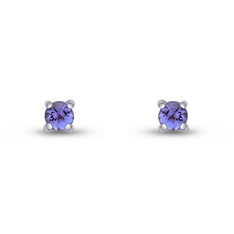 9ct White Gold Round Natural Tanzanite Claw Stud Earrings — 3mm