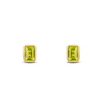 9ct Yellow Gold Octagonal Emerald Cut Natural Peridot Rubover Stud Earrings — 5x3mm