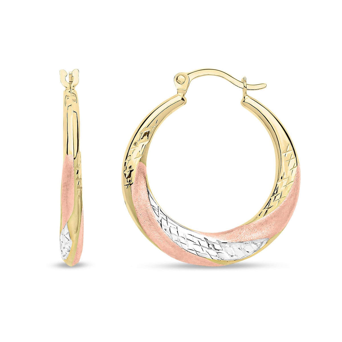 9ct Three Tone Gold Twisted Hoop Earrings — 21mm