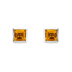 9ct White Gold Square Natural Citrine Rubover Stud Earrings — 5mm