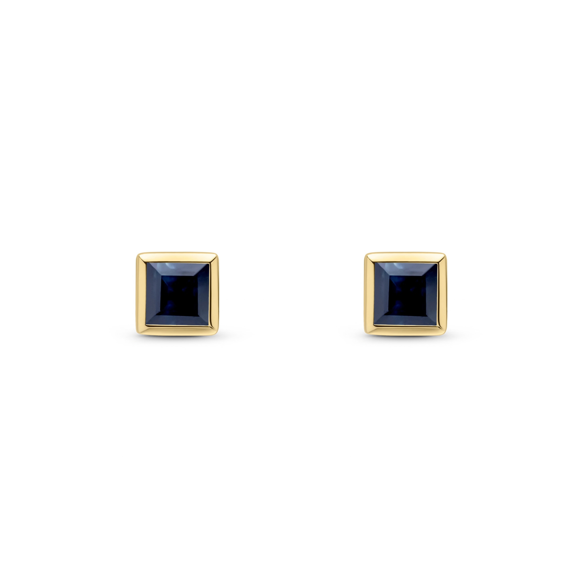 9ct Yellow Gold Square Natural Sapphire Rubover Stud Earrings — 3mm