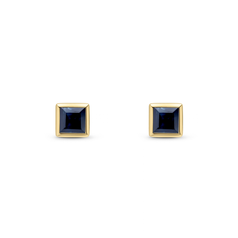 9ct Yellow Gold Square Natural Sapphire Rubover Stud Earrings — 3mm