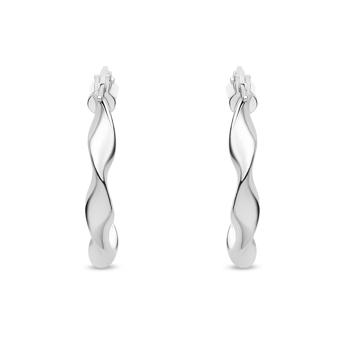9ct White Gold Round Twisted Hoop Earrings — 21mm
