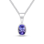9ct White Gold Oval Natural Tanzanite Rubover Pendant — 6x4mm