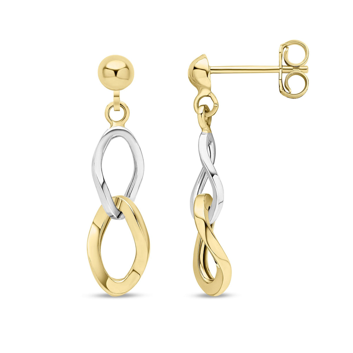 9ct Yellow & White Gold Double Marquise Drop Earrings — 28mm