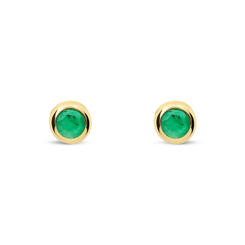 9ct Yellow Gold Rubover Set Natural Emerald Stud Earrings