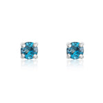 9ct White Gold Round Natural London Blue Topaz Claw Stud Earrings — 3mm