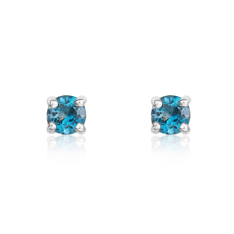 9ct White Gold Round Natural London Blue Topaz Claw Stud Earrings — 3mm