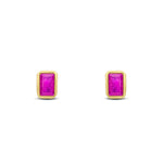 9ct Yellow Gold Octagonal Emerald Cut Natural Ruby Rubover Stud Earrings — 5x3mm