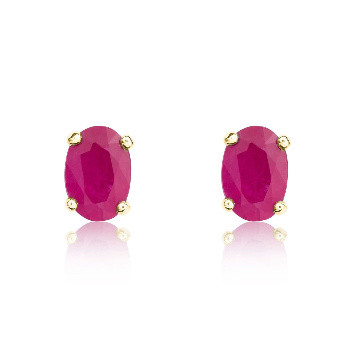 9ct Yellow Gold Oval Natural Ruby Claw Stud Earrings — 6x4mm
