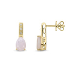 9ct Yellow Gold Pear Shaped Natural Pink Opal & Diamond Drop Earrings — 7x5mm
