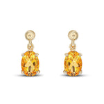 9ct Yellow Gold Oval Natural Citrine Claw Drop Earrings — 7x5mm