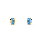 9ct Yellow Gold Oval Natural Swiss Blue Topaz Rubover Stud Earrings — 5x3mm