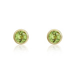 9ct Yellow Gold Round Natural Peridot Rubover Stud Earrings — 3mm