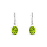 9ct White Gold Oval Natural Peridot Claw Hook Wire Drop Earrings — 7x5mm