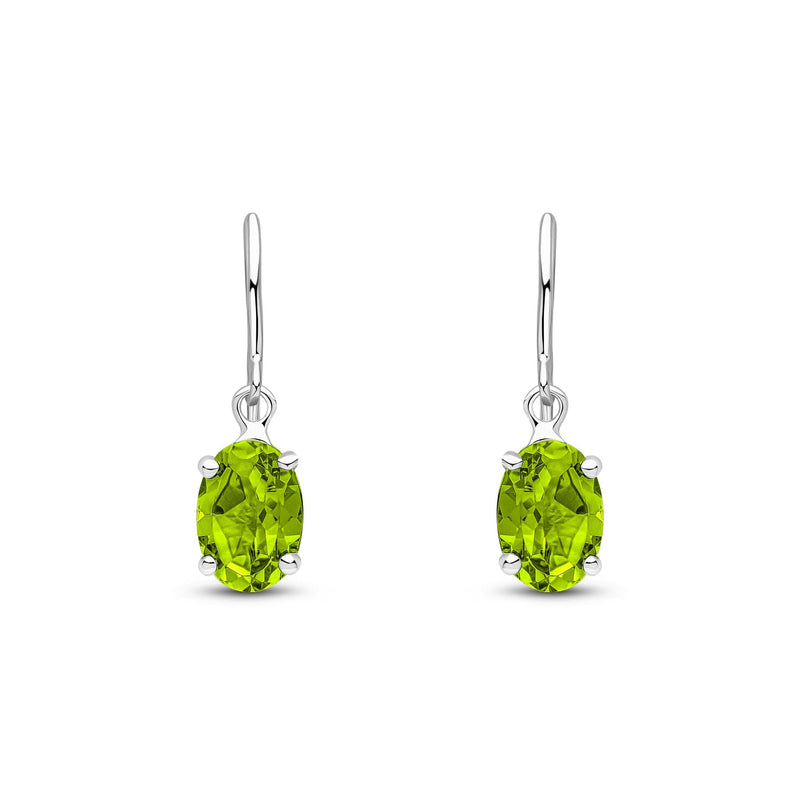 9ct White Gold Oval Natural Peridot Claw Hook Wire Drop Earrings — 7x5mm