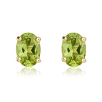 9ct Yellow Gold Oval Natural Peridot Claw Stud Earrings — 7x5mm