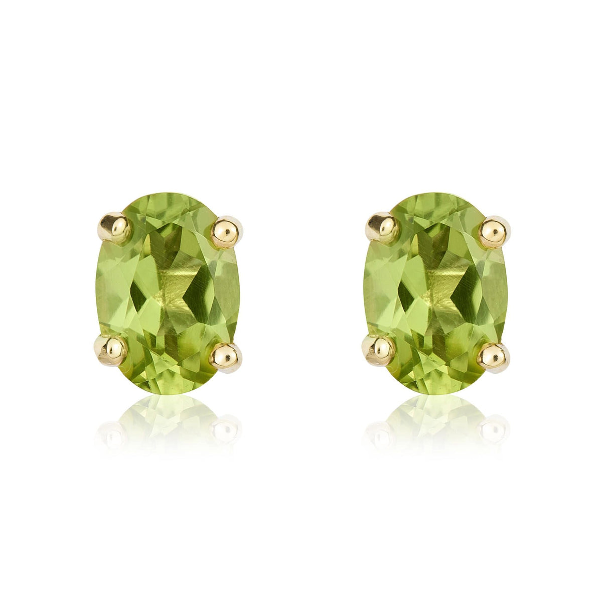 9ct Yellow Gold Oval Natural Peridot Claw Stud Earrings — 7x5mm