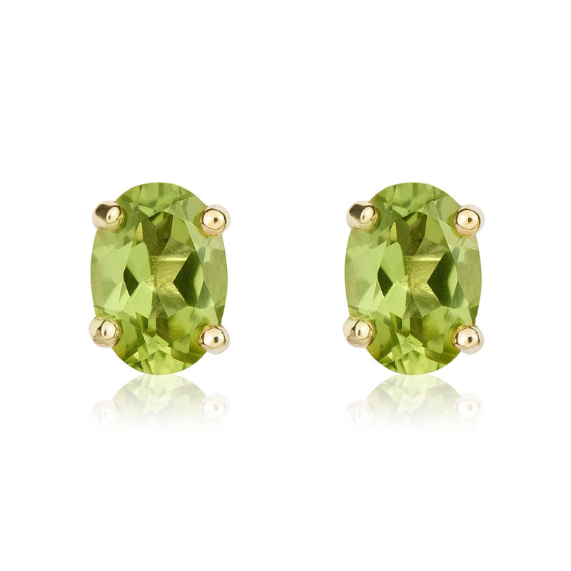 9ct Yellow Gold Oval Natural Peridot Claw Stud Earrings — 7x5mm
