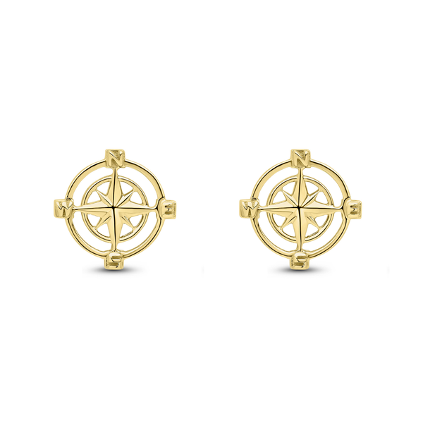 9ct Gold Polished Openwork Compass Rose Directional Stud Earrings
