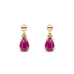 9ct Yellow Gold Pear Shaped Natural Ruby Claw Drop Earrings — 6x4mm