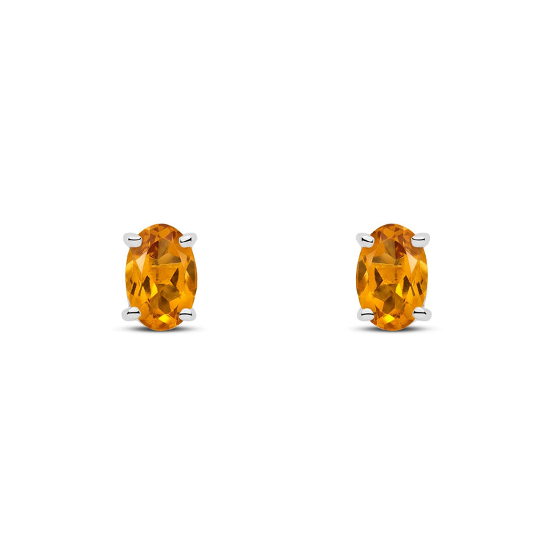 9ct White Gold Oval Natural Citrine Claw Stud Earrings — 6x4mm