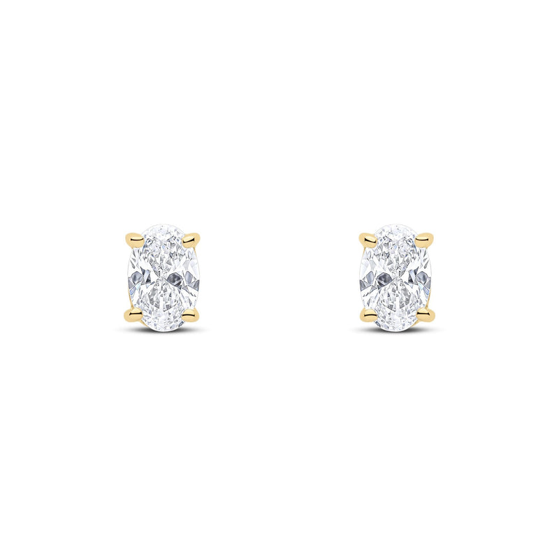 9ct Yellow Gold Oval Cubic Zirconia CZ Claw Stud Earrings — 6x4mm
